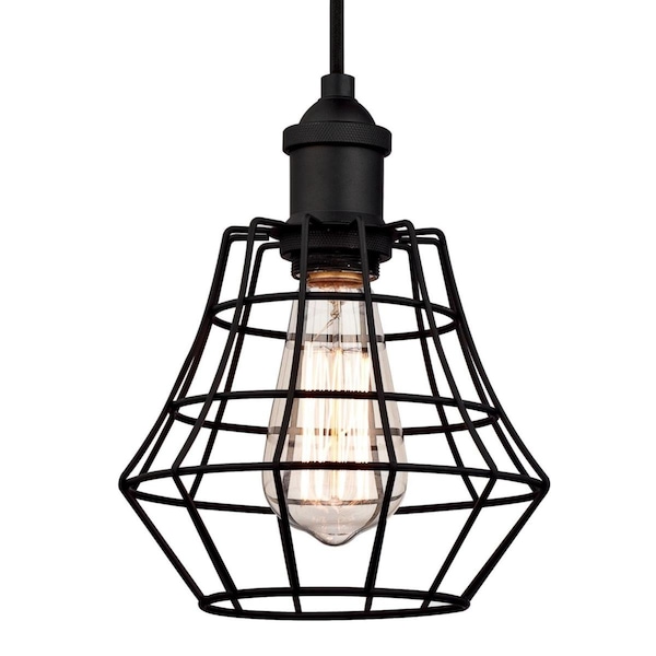 Pendant 60W Mini Nathaniel, Matte Black AnGlassed Bell Cage Shade